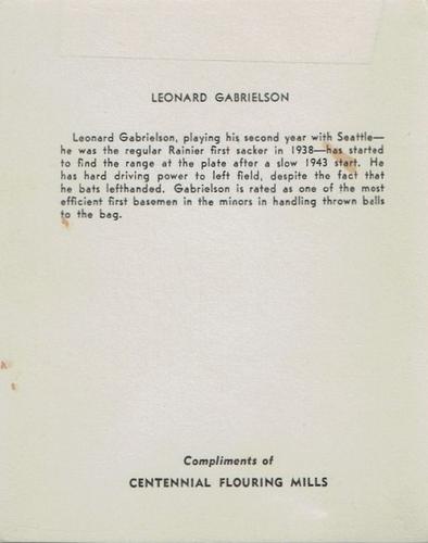 1943 Centennial Flour Seattle Rainiers #NNO Leonard Gabrielson Back
