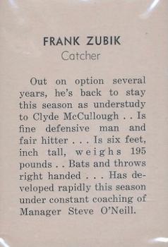 1940 Buffalo Bisons #NNO Frank Zubik Back