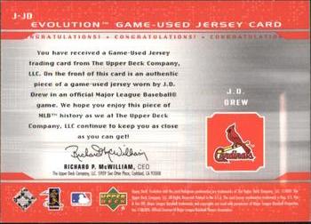 2001 Upper Deck Evolution - Game-Used Jersey #J-JD J.D. Drew  Back