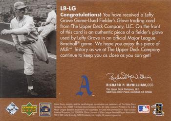 2001 Upper Deck Gold Glove - Leather Bound #LB-LG Lefty Grove  Back