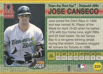 1999 Pacific Omega #229 Jose Canseco Back