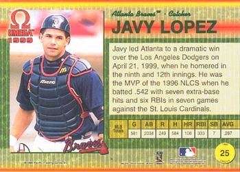1999 Pacific Omega #25 Javy Lopez Back