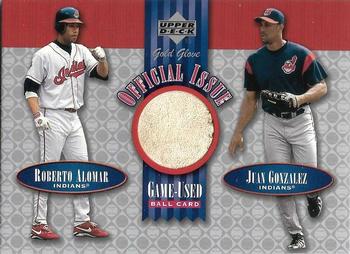 2001 Upper Deck Gold Glove - Official Issue Game-Used Balls #OI-AG Roberto Alomar / Juan Gonzalez Front