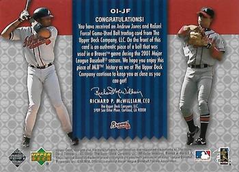 2001 Upper Deck Gold Glove - Official Issue Game-Used Balls #OI-JF Andruw Jones / Rafael Furcal Back