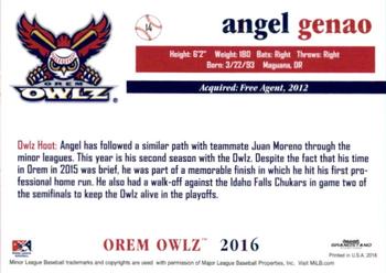 2016 Grandstand Orem Owlz #NNO Angel Genao Back