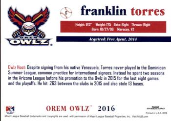 2016 Grandstand Orem Owlz #NNO Franklin Torres Back