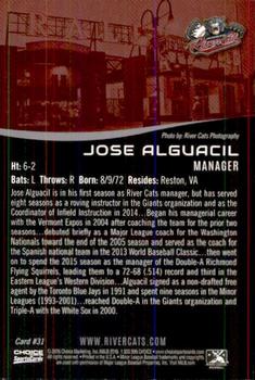 2016 Choice Sacramento River Cats #31 Jose Alguacil Back