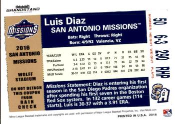 2016 Grandstand San Antonio Missions #NNO Luis Diaz Back