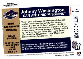 2016 Grandstand San Antonio Missions #NNO Johnny Washington Back