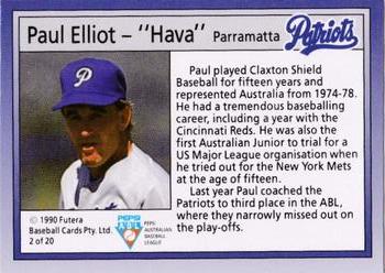 1992 Futera Pepsi ABL Parramatta Patriots #2 Paul Elliott Back