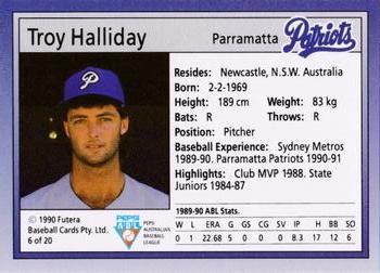 1992 Futera Pepsi ABL Parramatta Patriots #6 Troy Halliday Back