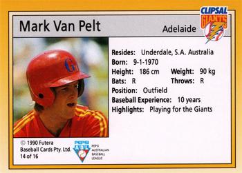 1992 Futera Pepsi ABL Clipsal Giants #14 Mark Van Pelt Back