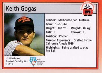 1992 Futera Pepsi ABL Melbourne Bushrangers #3 Keith Gogas Back