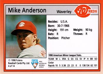 1992 Futera Pepsi ABL Waverley Reds #4 Mike Anderson Back