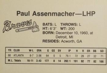 1989 Dubuque Atlanta Braves #NNO Paul Assenmacher Back