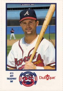 1990 Dubuque Atlanta Braves 25th Anniversary Perforated #15 Jeff Treadway Front