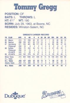 1990 Dubuque Atlanta Braves #NNO Tommy Gregg Back