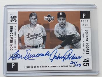 2001 Upper Deck Legends of New York - Combo Signatures #S-NP Don Newcombe / Johnny Podres Front