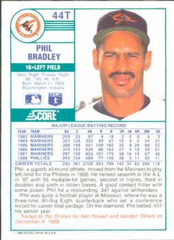 1989 Score Rookie & Traded #44T Phil Bradley Back