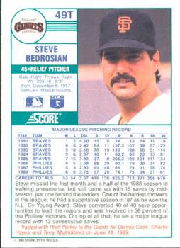 1989 Score Rookie & Traded #49T Steve Bedrosian Back