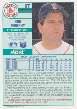 1989 Score Rookie & Traded #8T Rob Murphy Back