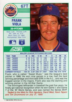 1989 Score Rookie & Traded #67T Frank Viola Back