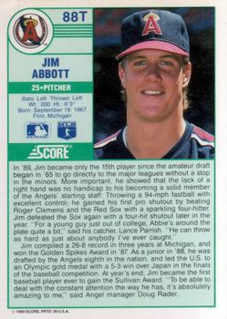 1989 Score Rookie & Traded #88T Jim Abbott Back