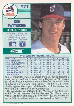 1989 Score Rookie & Traded #97T Ken Patterson Back
