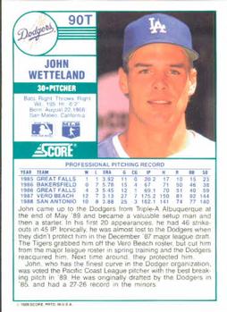 1989 Score Rookie & Traded #90T John Wetteland Back