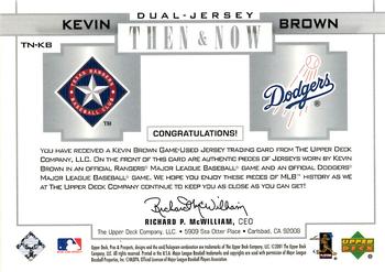 2001 Upper Deck Pros & Prospects - Then & Now Dual-Jersey #TN-KB Kevin Brown  Back