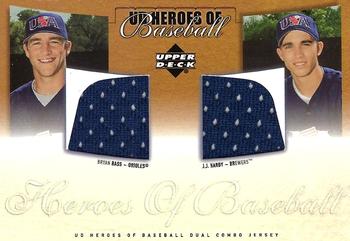 2001 Upper Deck Prospect Premieres - UD Heroes of Baseball Game Jersey Duos #J-BH Bryan Bass / J.J. Hardy  Front