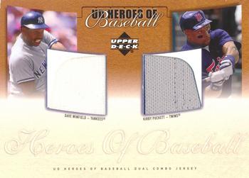 2001 Upper Deck Prospect Premieres - UD Heroes of Baseball Game Jersey Duos #J-WP Dave Winfield / Kirby Puckett  Front