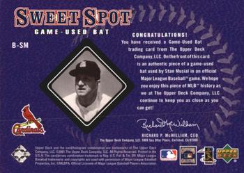 2001 Upper Deck Sweet Spot - Game Bat #B-SM Stan Musial  Back