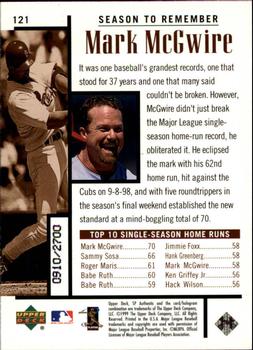 1999 SP Authentic #121 Mark McGwire Back