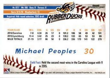 2016 Grandstand Akron RubberDucks #NNO Michael Peoples Back