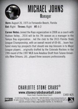 2016 Choice Charlotte Stone Crabs #25 Michael Johns Back