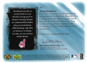 2001 Upper Deck Ultimate Collection - Signatures #RA Roberto Alomar  Back
