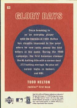 2001 Upper Deck Vintage - Glory Days #G3 Todd Helton  Back