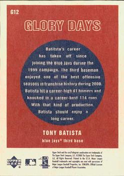 2001 Upper Deck Vintage - Glory Days #G12 Tony Batista  Back