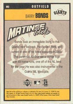 2001 Upper Deck Vintage - Matinee Idols #M3 Barry Bonds  Back