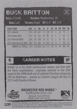 2016 Choice Rochester Red Wings #04 Buck Britton Back