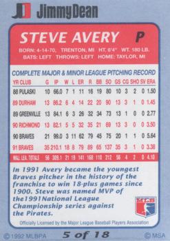 1992 Jimmy Dean #5 Steve Avery Back