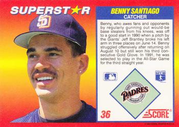 1992 Score 100 Superstars #36 Benny Santiago Back