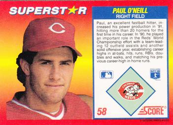 1992 Score 100 Superstars #58 Paul O'Neill Back