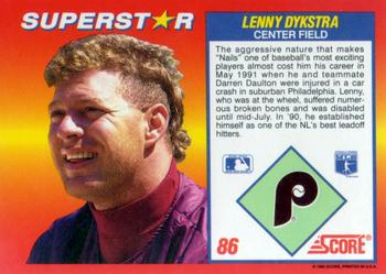 1992 Score 100 Superstars #86 Lenny Dykstra Back