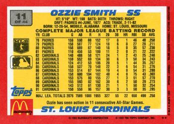 1992 Topps McDonald's Baseball's Best #11 Ozzie Smith Back