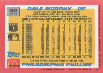 1992 Topps McDonald's Baseball's Best #30 Dale Murphy Back