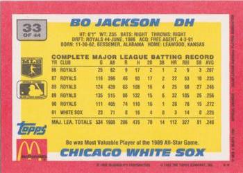 1992 Topps McDonald's Baseball's Best #33 Bo Jackson Back