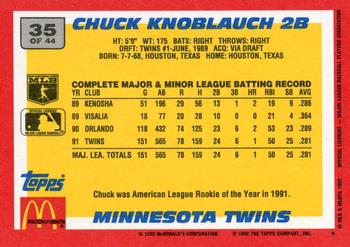 1992 Topps McDonald's Baseball's Best #35 Chuck Knoblauch Back