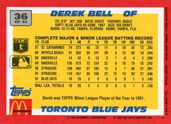 1992 Topps McDonald's Baseball's Best #36 Derek Bell Back